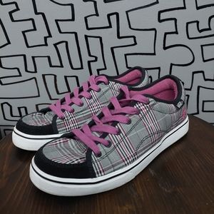 Vans Womens Off The Wall  Black Pink plaid textile Sneaker Size 8.5W